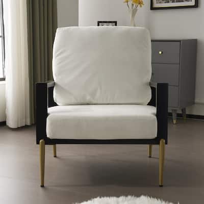 Modern Low Back Upholstered Accent Armchair with Gold Metal Legs and Rubberwood Frame