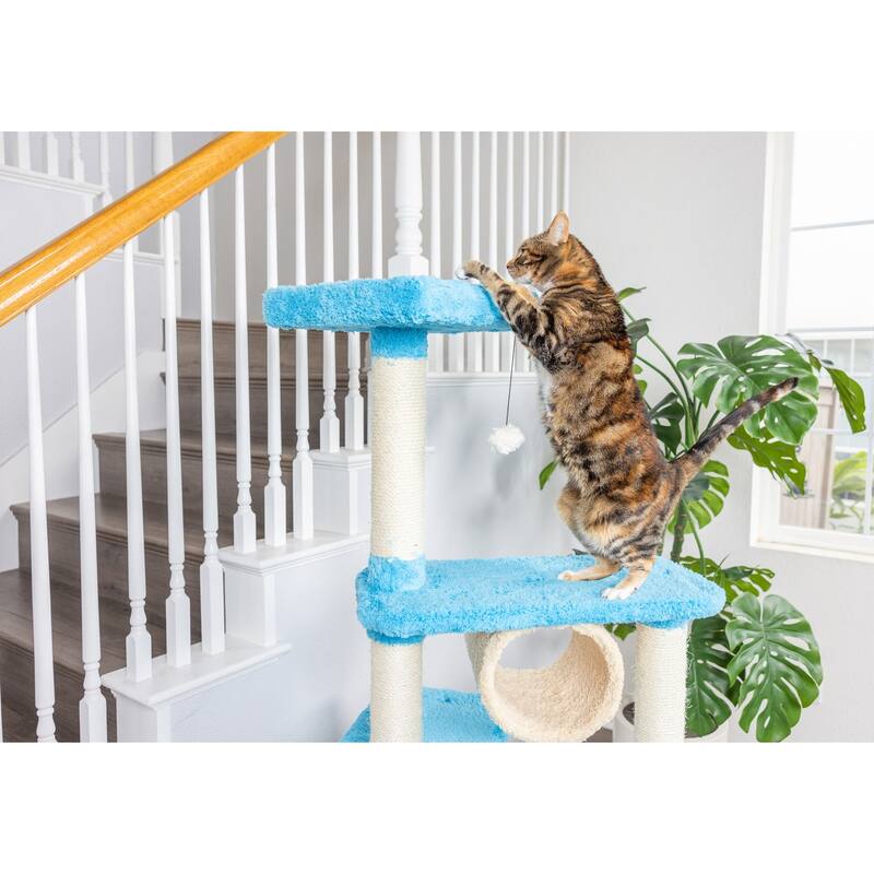 Real Wood Cat Climber, Cat Jungle Tree With Platforms, Skyblue