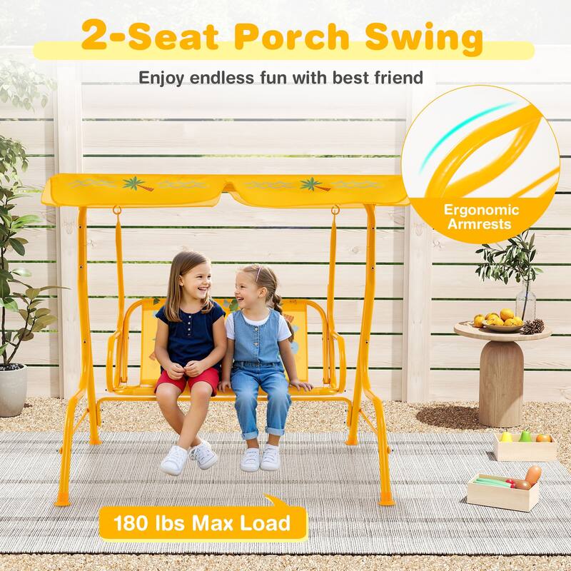 Oxford Cloth Metal Kids Swing with Adjustable Canopy and Safety Belts - 44" L x 28" W x 43.5" H
