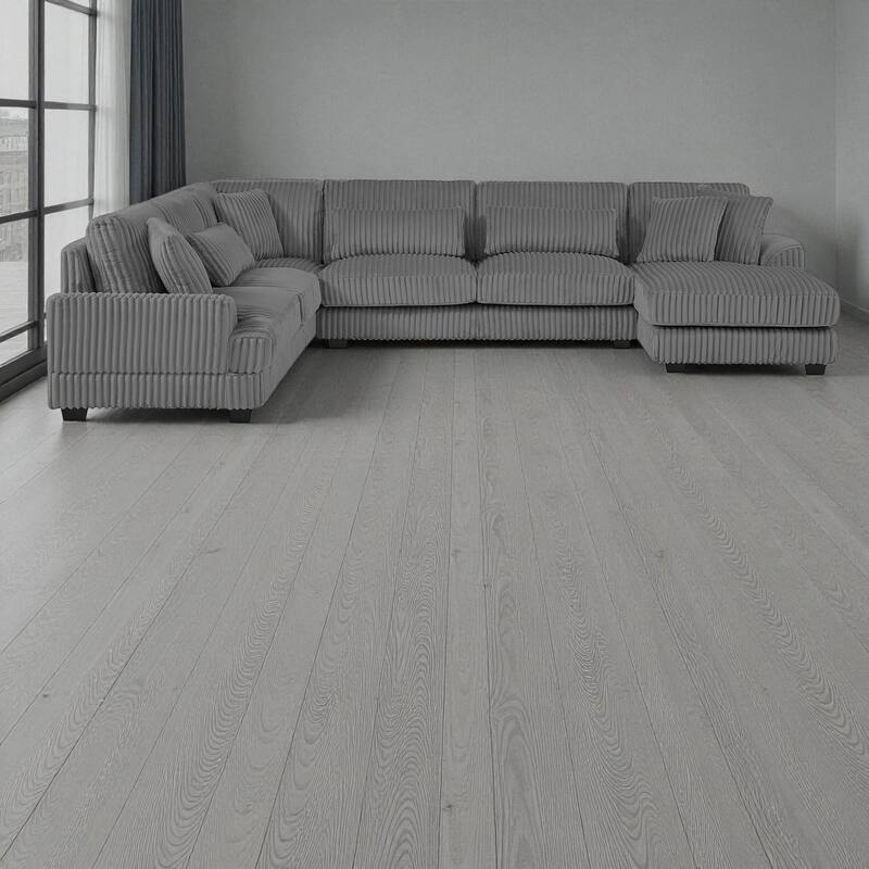 129" Oversized U-Shaped Sectional Sofa with Chaise Lounge, Soft Corduroy Upholstery and Pillows for Living Room