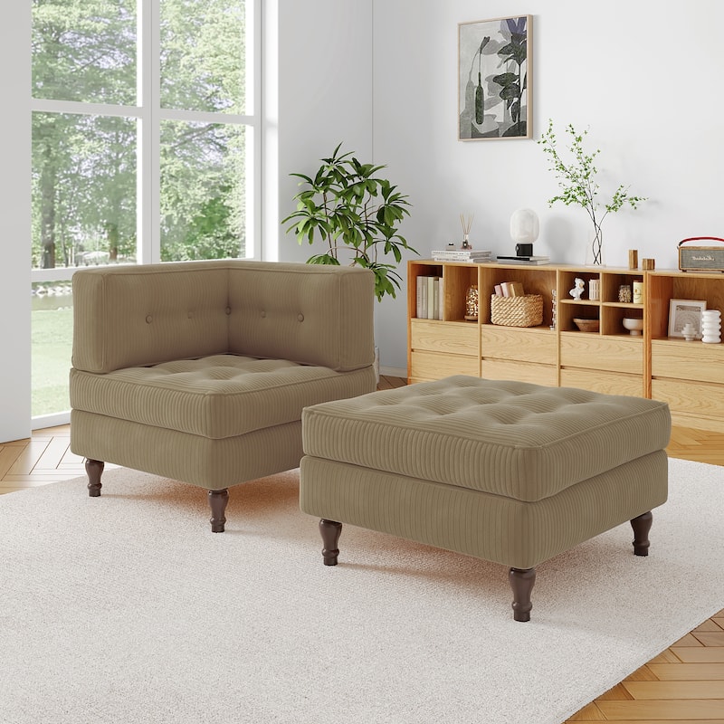 Corduroy L-shape Modular Corner Sectional Sofa with Reversible Storage Ottoman