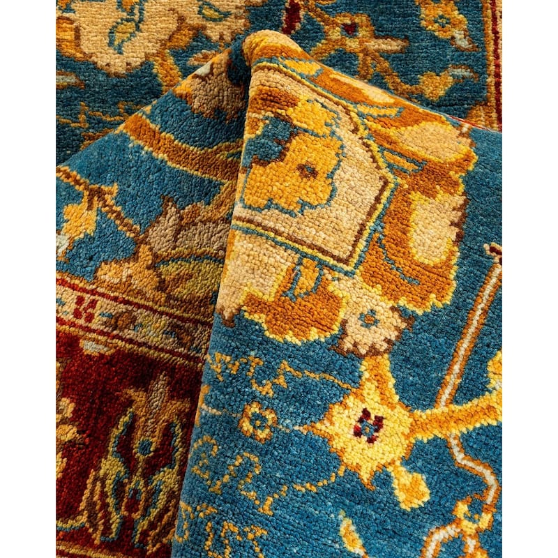 Overton Hand Knotted Wool Vintage Inspired Traditional Ottoman Blue Runner Rug - 2' 6" x 9' 5"