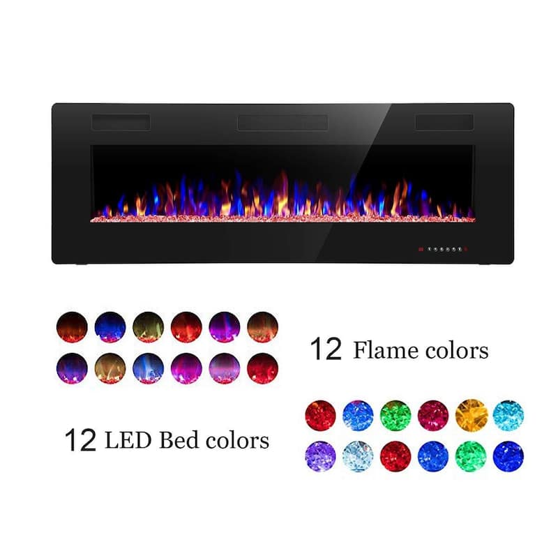 30-60" Recessed Wall Mounted Electric Fireplace, 750-1500W,Touch screen and Remote Control