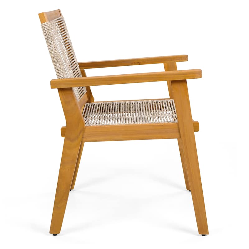 Wood Patio Chair Outdoor Chair Dining Chairs, Arm Chair Reading Chair Accent Chair Set of 2 with Rope Back