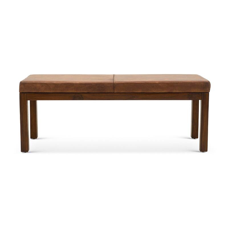 Austin Antique Tan Leather Bench with Lines - Antique brown,Brown,Rustic,Tan