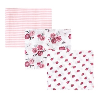 Hudson Baby Infant Girl Cotton Muslin Swaddle Blankets, Rose, One Size - Rose - 3-Pack