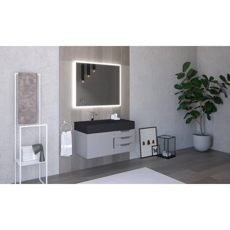 Amazon 36" Wall Mounted Bathroom Vanity Set w/ Black Top