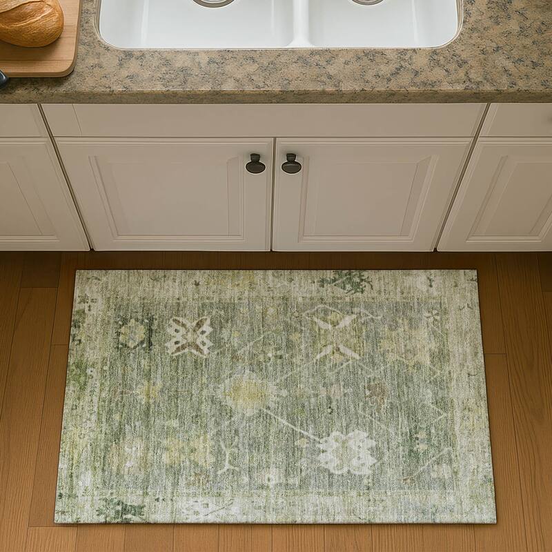 Premium Washable Super Soft Traditional Kashmir Mayfield Rug - Sage - 1'8" x 2'6"