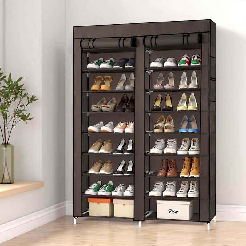 10-Tier Vertical Non-Woven Fabric Shoe Storage Rack with Iron Frame for Home Entryway - 45.25”W x 11.81”D x 62.99”H