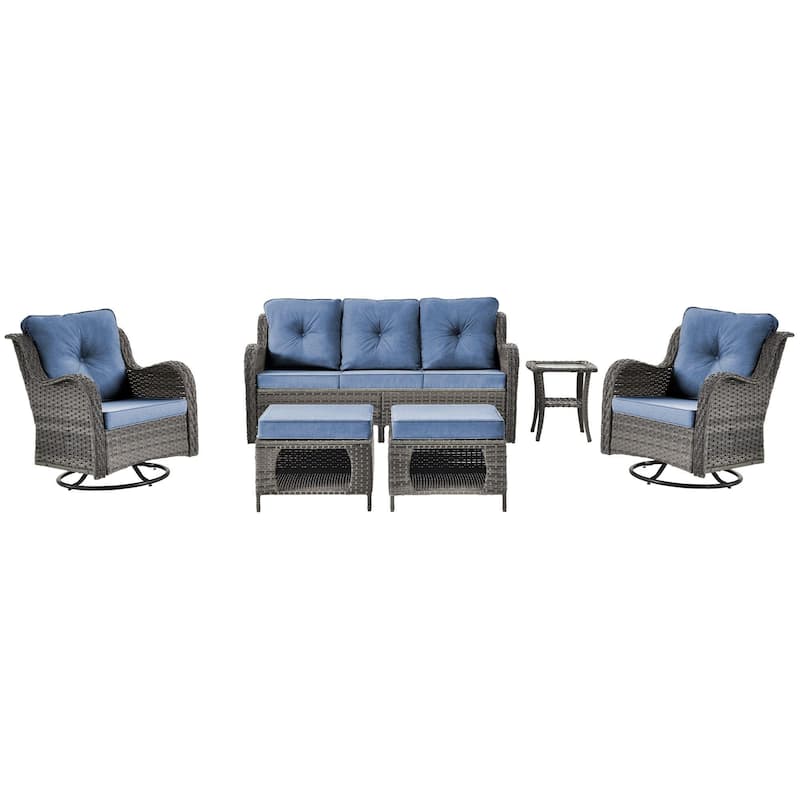 6 Piece Wicker Outdoor Patio Furniture Set Swivel Chairs Sofa Ottoman
