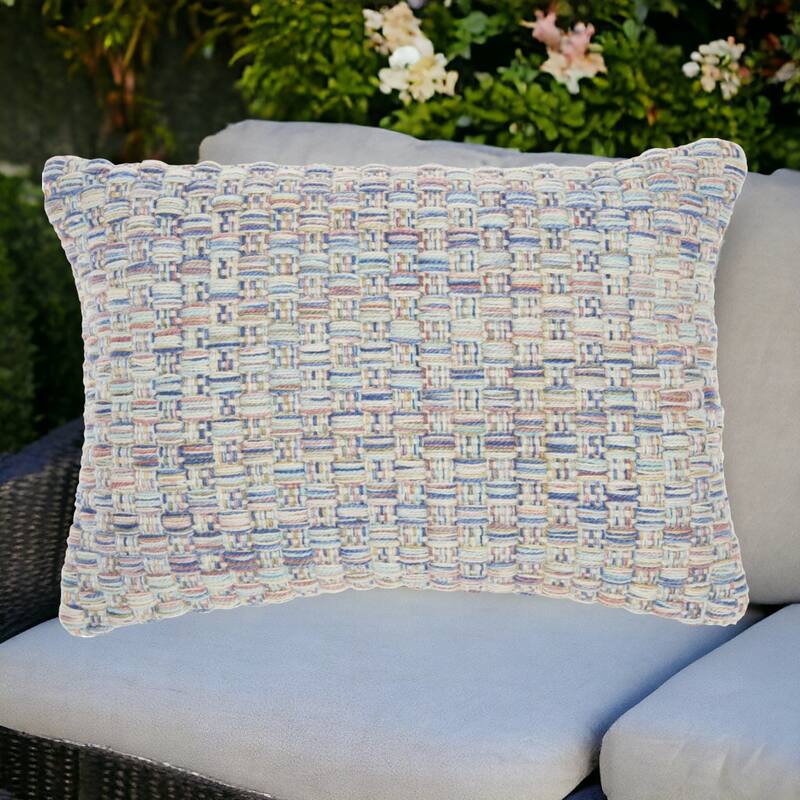 HomeRoots 14" X 20" Blue and Off White Woven Indoor Outdoor Throw Pillow With Texture