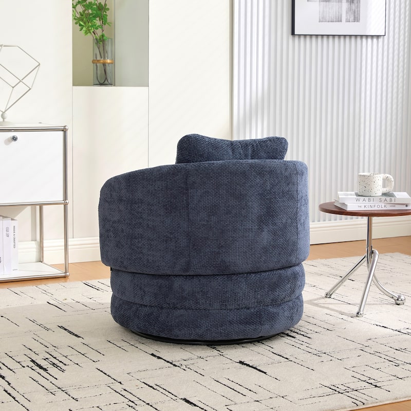 30"W Modern Round 360°Swivel Barrel Accent Chair with Pillow, Chenille Upholstered Comfy Barrel Armchair, Single Sofa Chair