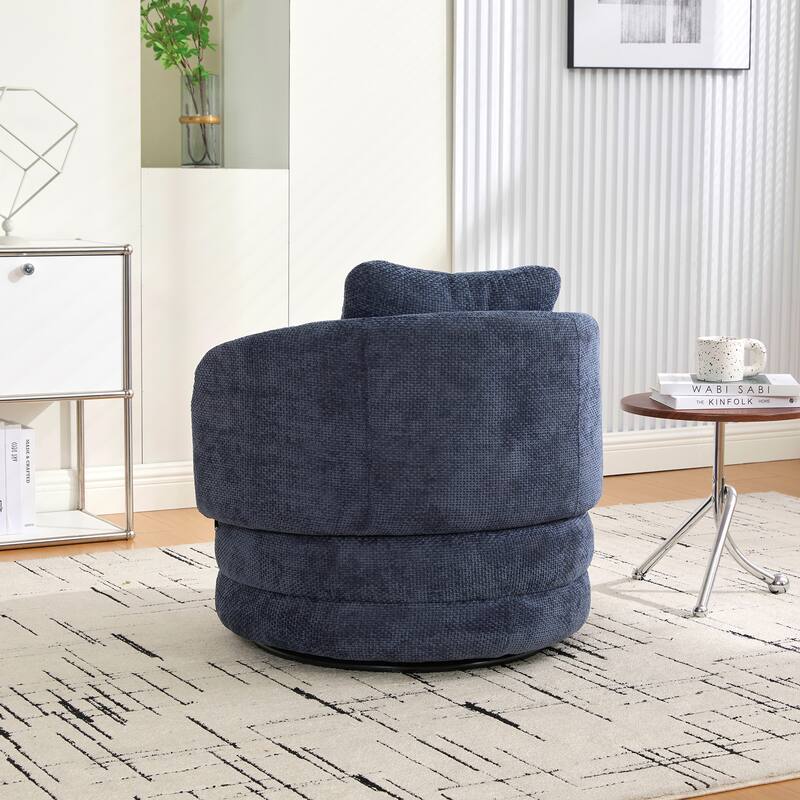 Round Swivel Barrel Chair with Pillow, Comfy Chenille Upholstered Reading Armchair, Ergonomic Single Club Sofa Chair