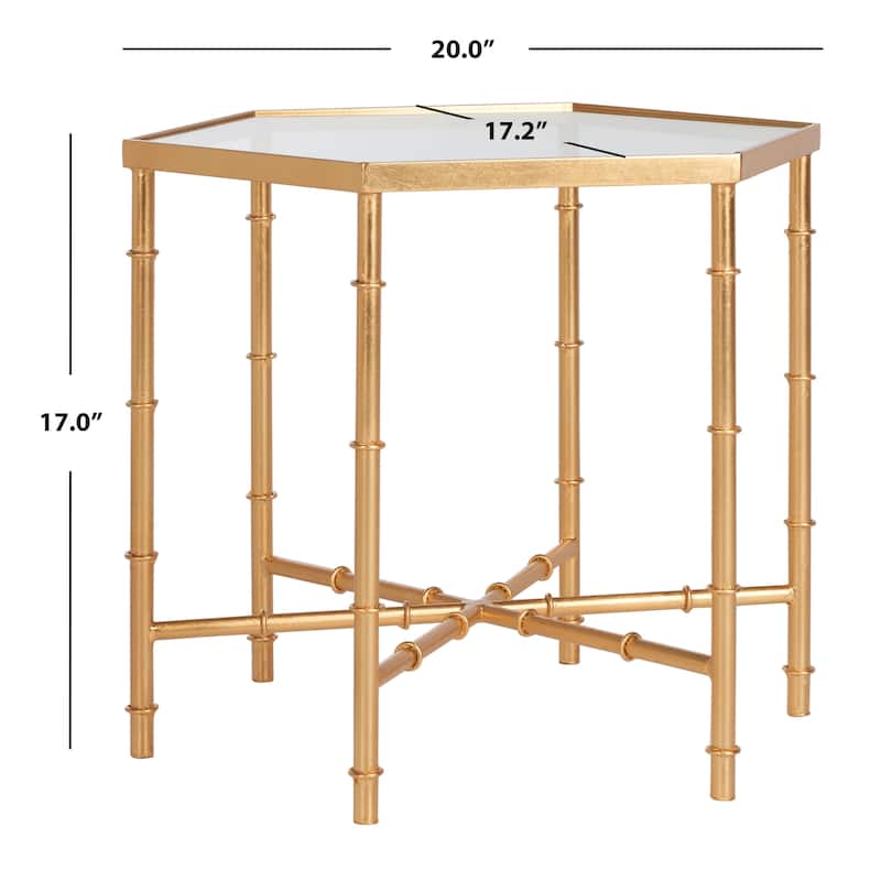 SAFAVIEH Treasures Marilou Gold/ Glass Top Accent Table - 20" x 17.2" x 17" - 20Wx17Dx17H