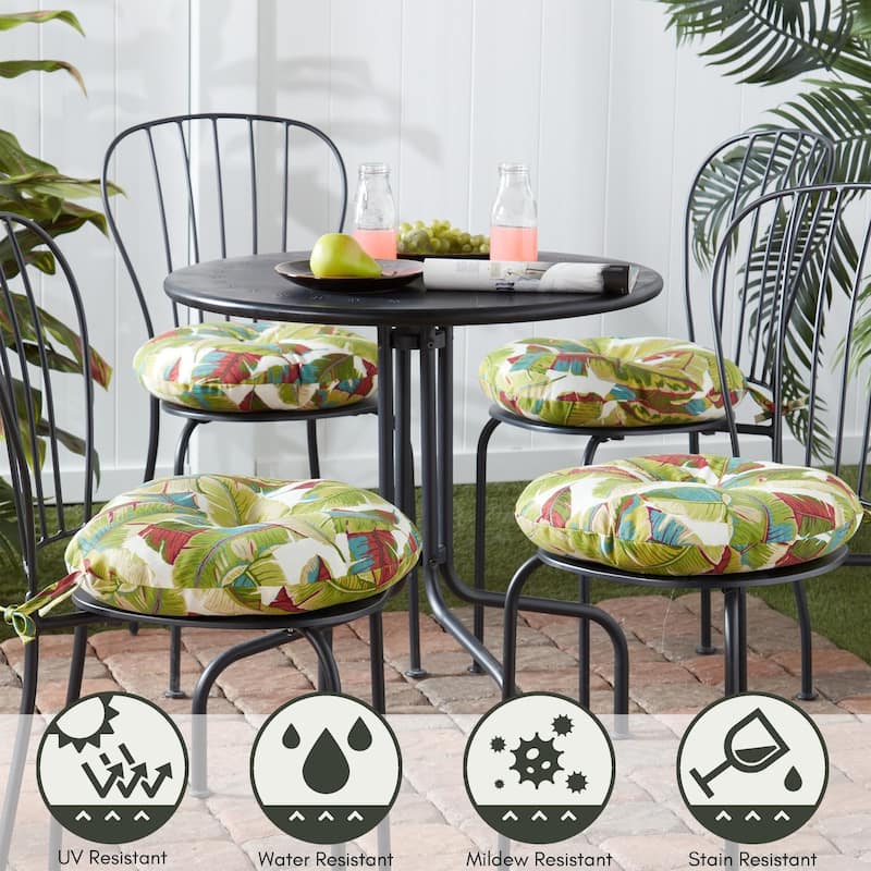 15-inch Round Palm Leaves Multi Outdoor Bistro Chair Cushion (Set of 2)