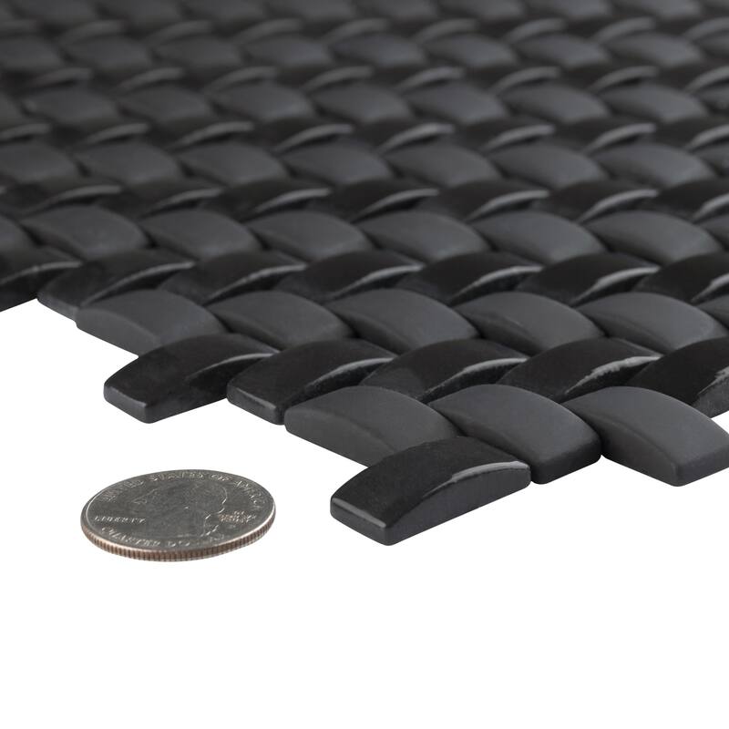 Merola Tile Expressions Weave Black 12-1/4" x 12-1/4" Glass Floor and Wall Tile