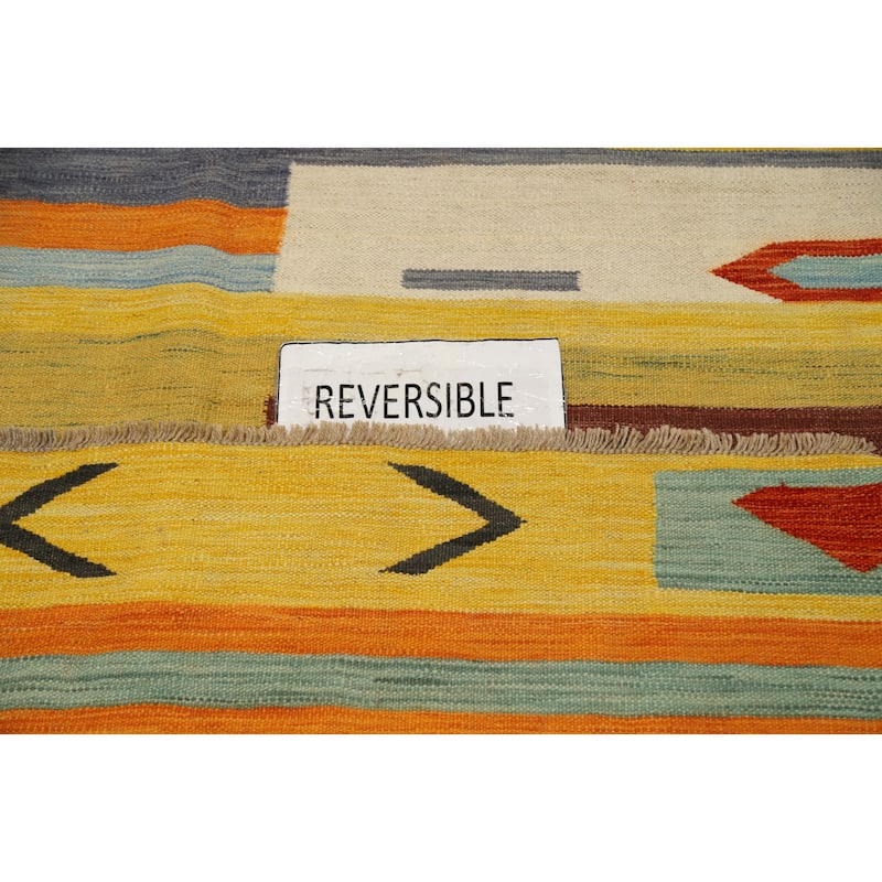 Hand Woven Oriental 100% Wool Carpet Southwestern Modern Multi-Colored Kilim Area Rug - 12' 10'' X 9' 11''