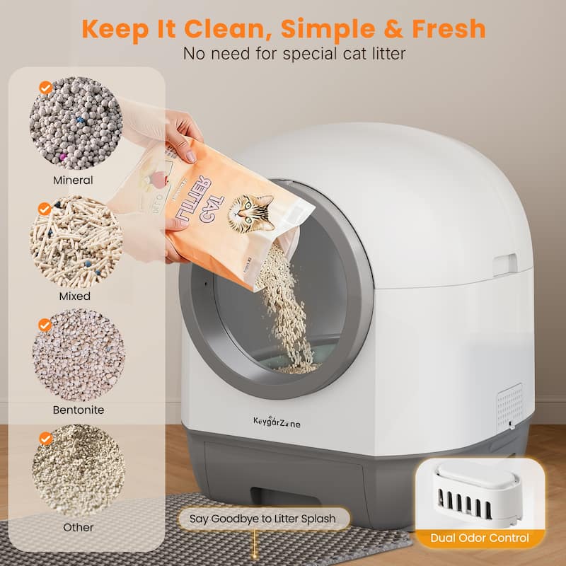 Automatic Self-Cleaning Cat Litter Box with Odor Control & App Control, White