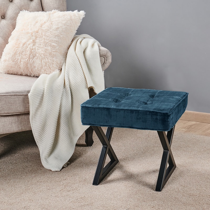 Textured Velvet Ottoman Vanity Stool 18"X18"X17"