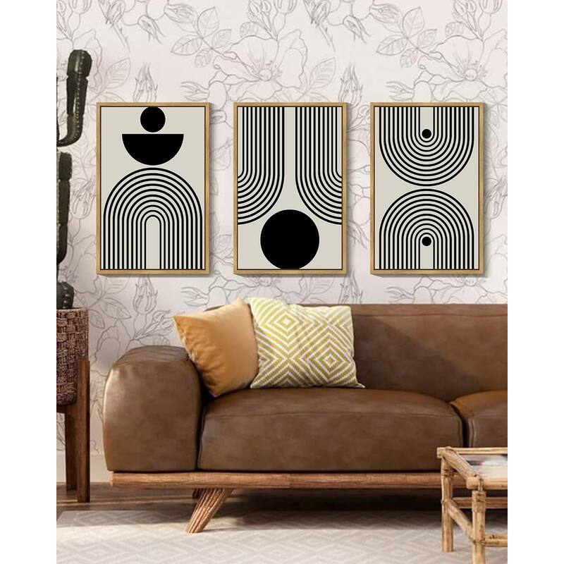 Minimalist Sun Lines Framed Canvas Painting Artwork