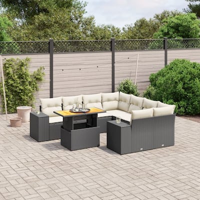 vidaXL Patio Sofa Set with Cushions Outdoor Table and Sofas 9 Piece Poly Rattan - 21.7 x 39.4 x 28.7
