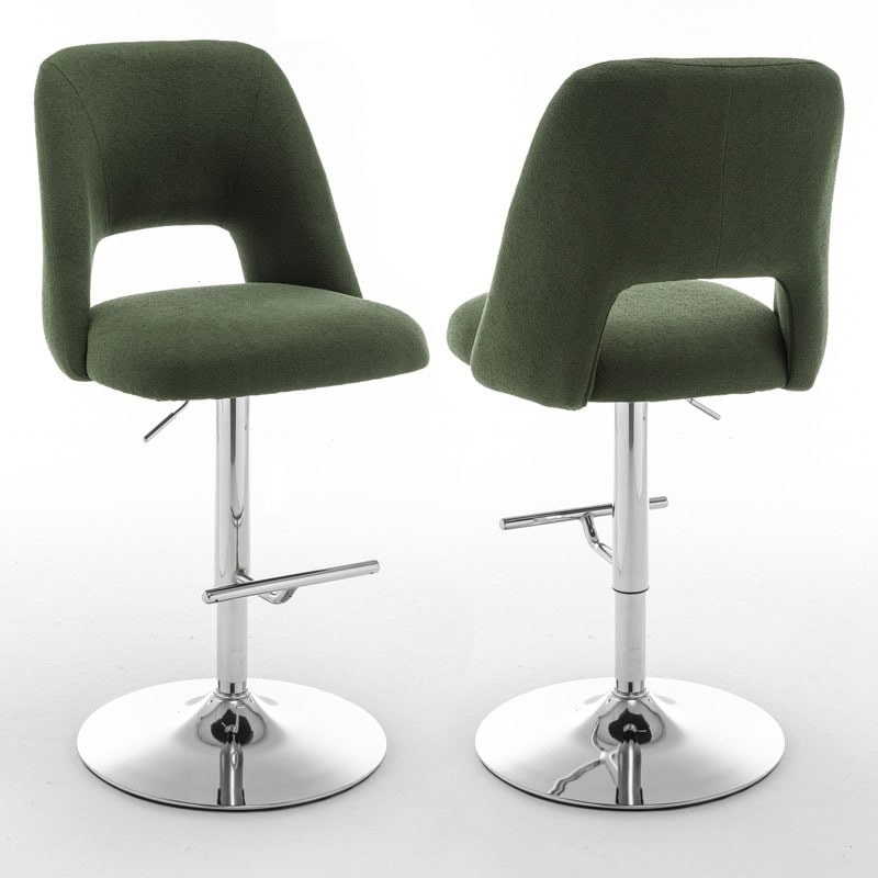 Best Quality Furniture Adjustable Textured Fabric Barstools with Chrome Finish Base (Set of 2) - Green / Silver