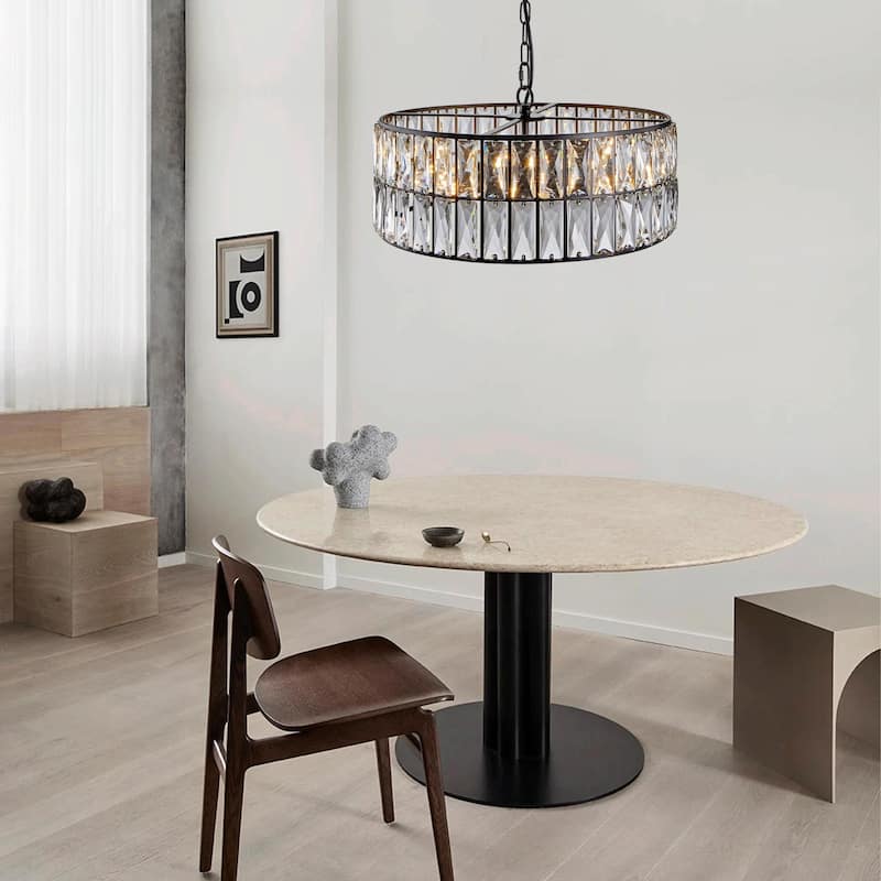 Modern Crystal Drum Chandelier, 6-Light Pendant Lighting Fixture