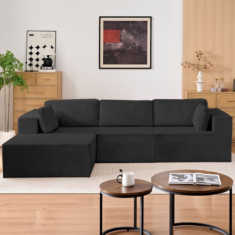 Mixoy 3-Pcs Free Combination Modular Sectional Sofas,Corduroy Compressed L-Shaped Sofa with Flexible Configuration - 3-Seater