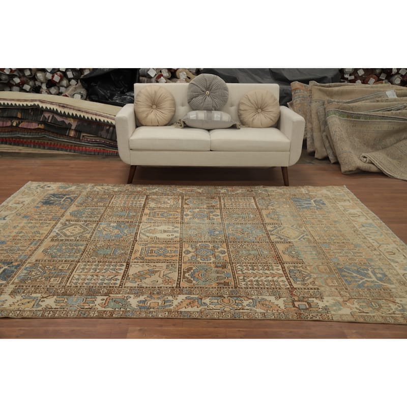 Hand Knotted Oriental 100% Wool Carpet Traditional Geometric Oranges & Rust Bakhtiari Area Rug - 9' 5'' X 6' 7''