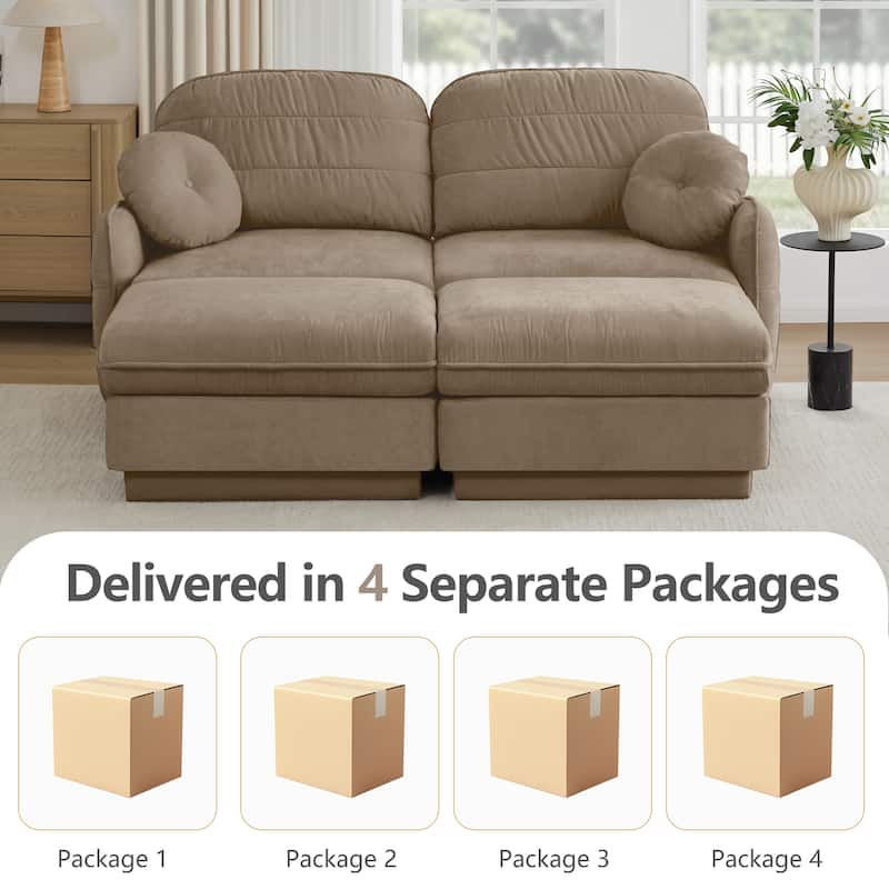 GDFStudio Sylvie Ashworth Chenille Cloud U-Shaped Loveseat Sofa with Movable Ottomans, Deep Seat