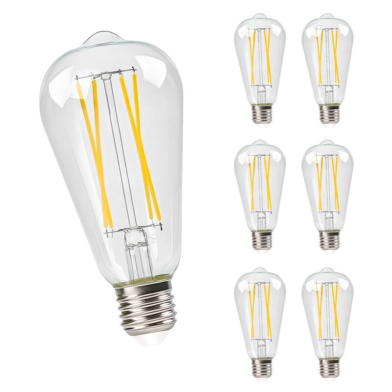 6-Pack Vintage LED Edison Bulbs, ST64 Dimmable Filament Light Bulbs, E26 Base, 2700K Warm White, Clear Glass - white - white