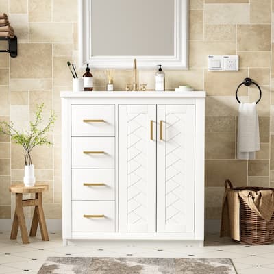 Freestanding Modern Bathroom Vanity with 30'' Ceramic Sink Set, Stylish Bathroom Storage Cabinet with Soft Closing Doors