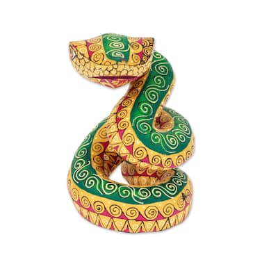 Novica Handmade Amber Hiss Wood Alebrije Figurine