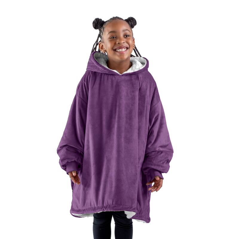 Bare Homey B-Cozy Oversized Sherpa Wearable Blanket - Youth - Plum