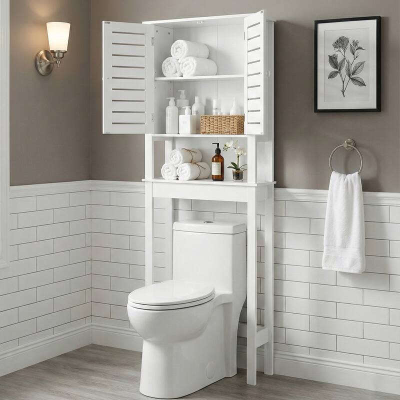 Santorin Over The Toilet Storage Cabinet with Double Vented Doors - 24.8"L x 9"W x 70.5"H