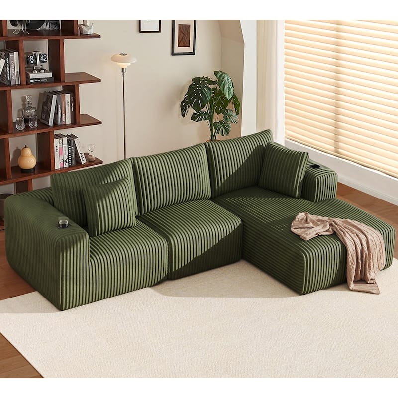 108" Cloud Sectional Couch with Chaise Lounge, L Shaped Modular Modern Sofa with Cup Holder, No Assembly Required