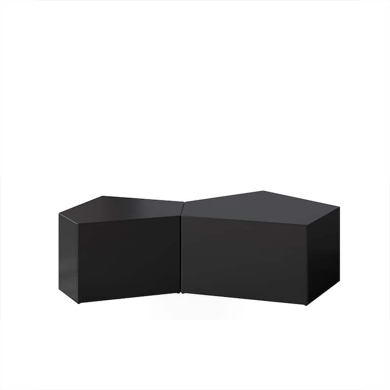 Pentagon Nesting Coffee Table Set, Geometric Center Table Set Set of 2, Irregular Wood Cocktail Table for Living Room
