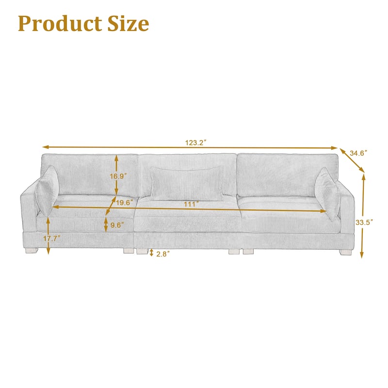 Corduroy Modular Sectional Sofa with Ottoman and Pillows