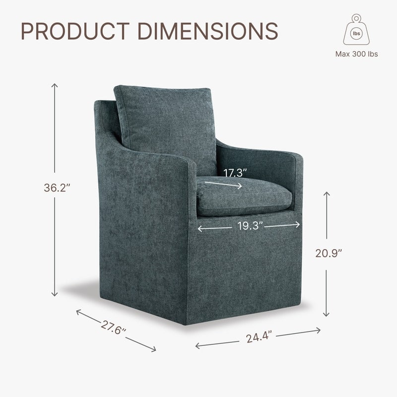 Hailey Dining Arm Chair with Caster Wheels Fabric Fully Assembled