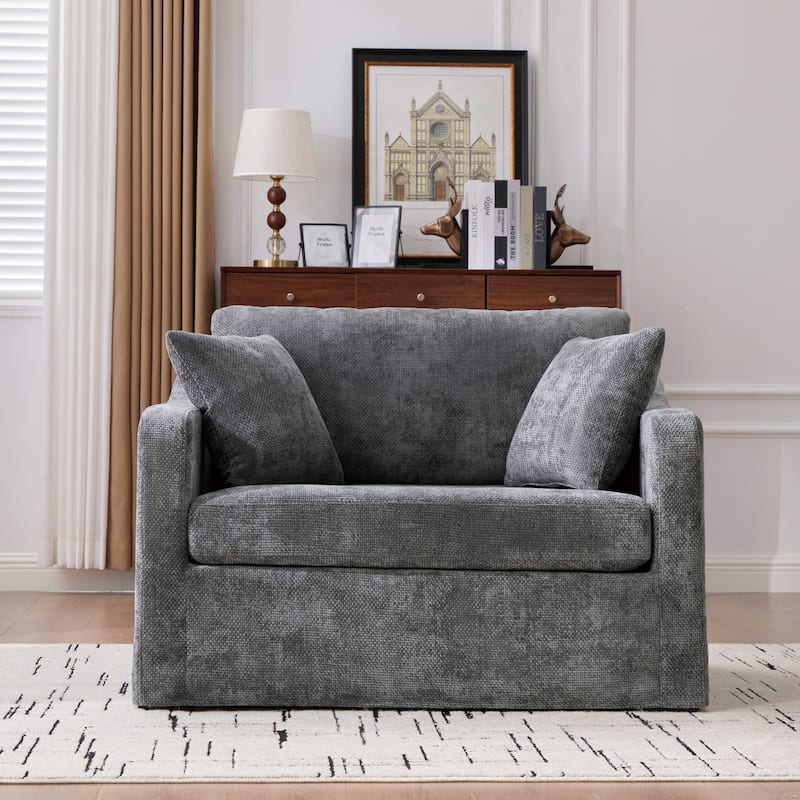 45.3"W Modern Chenille Leisure Chair, Reading ArmChair with 3 Pillows - Charcoal