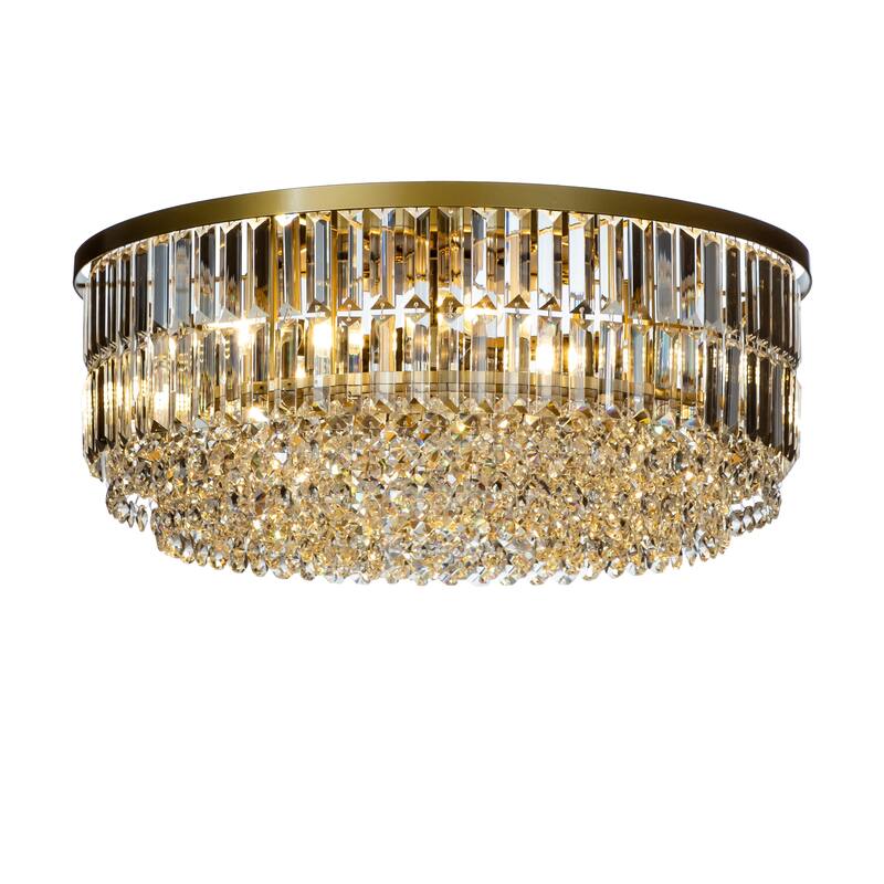 Modern Glam Tier Crystal Flush Mount Ceiling Light - W:23.6" - Painted Brass