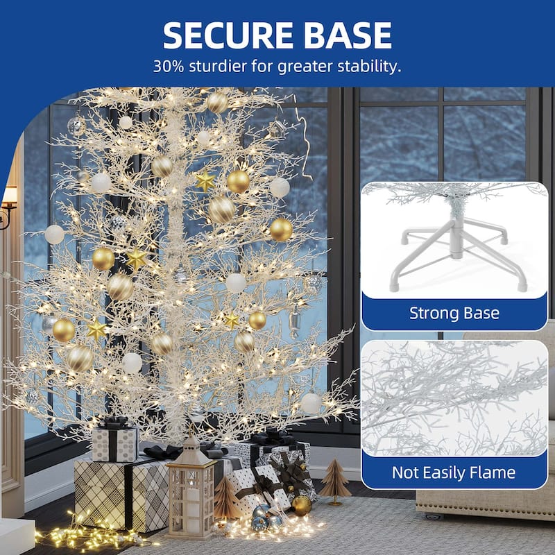 6 /7.5 FT Prelit White Artificial Birch Christmas Tree with Remote