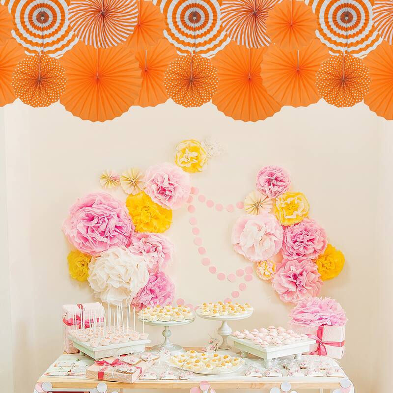 Hanging Paper Fans Party Set 6Pcs Decoration for Home,Birthday Wedding Orange