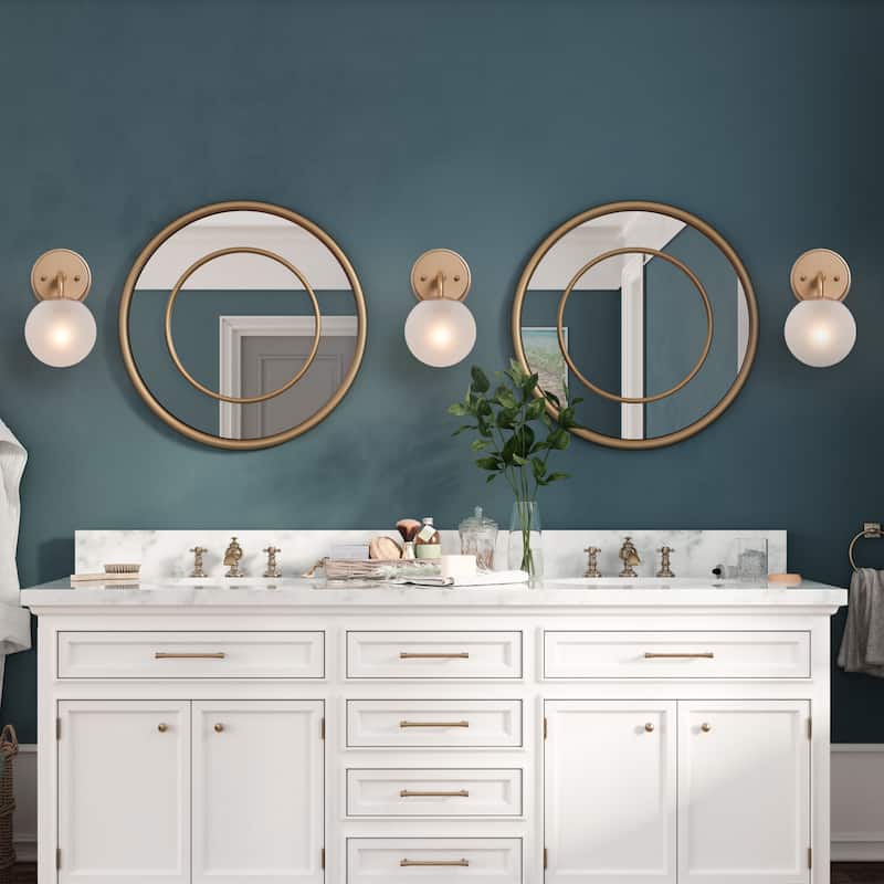Ciare Modern Gold Mini Wall Sconces Orb Bathroom Vanity Lights Frosted Glass LED Bulbs - Rose Gold - L5.5"x W7.5"x H 10"