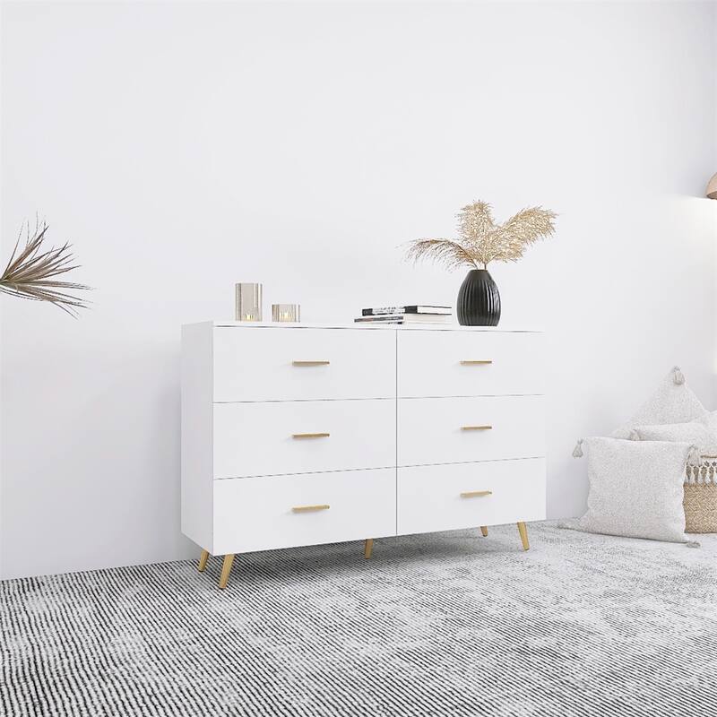 High Glossy Surface 6 Drawers Chest,w/Handle and Steel Legs,Vanity