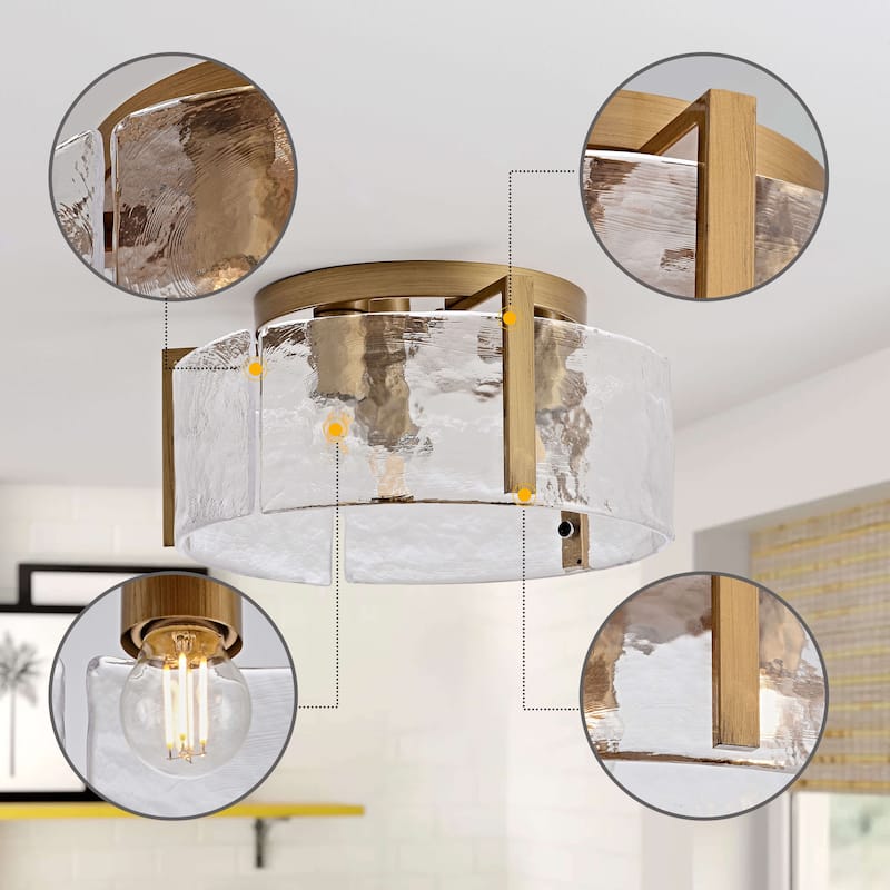 Laia Round 3-Light Textured Glass Panels Flush Mount