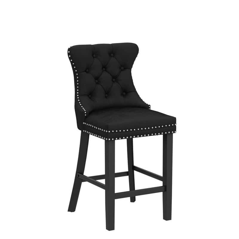 Wing Back Velvet Tufted Nailhead Barstools(Set of 2)