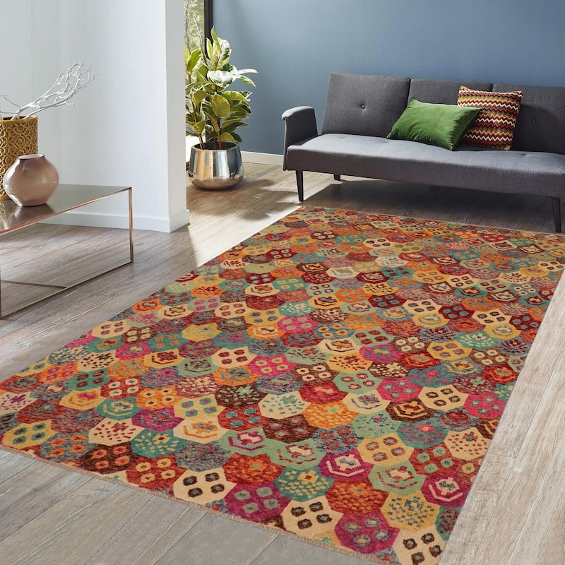 Eclectic Balochi Garrett Red/Blue Hand Knotted Wool Rug - 6'7'' x 9'9''