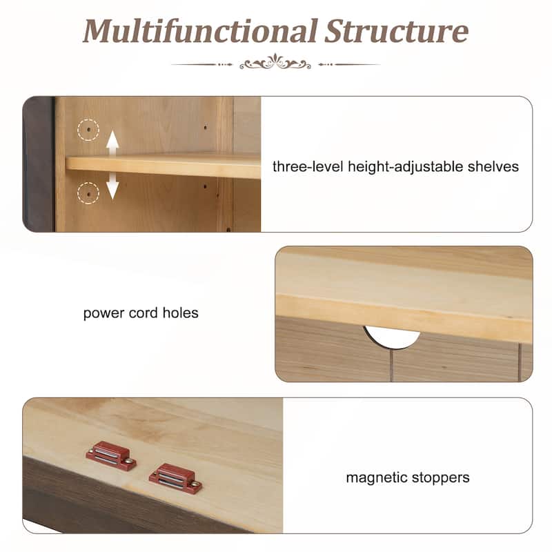 4 Doors Large Storage Sideboard Buffet Cabinet with Glass Doors