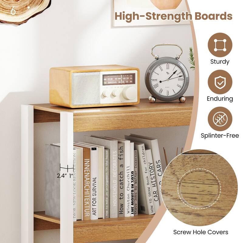 Gymax 3 Tier Bookshelf Wooden Bookcase w/ Dual Anti-Tipping Kits Open